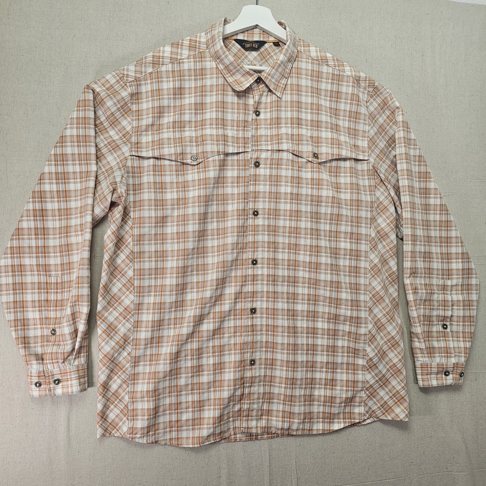 Orvis Trout Bum Men's XL Orange Plaid Vented Fishing Button Up Shirt STAINED